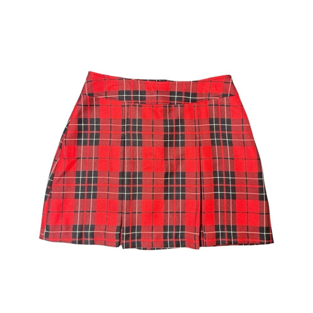 Y2K Xoxo Red + Black Plaid Pleated Mini Skirt Size 7